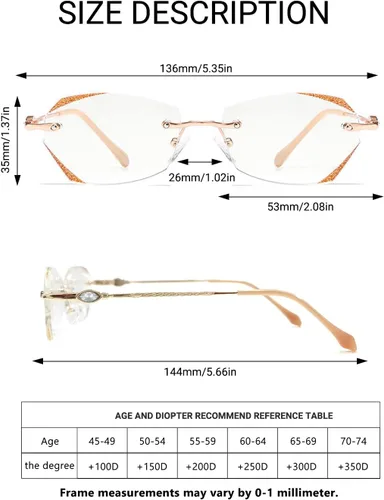 Vista 5 de TERAISE Gafas de lectura sin marco para mujer con bloqueo de luz azul, lentes sin montura de corte de diamante de moda
