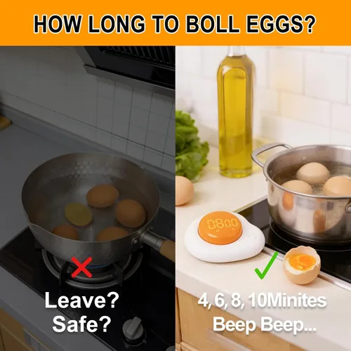 Vista 9 de QANYI Temporizador de huevos – Temporizador de cocina magnético con pantalla LED grande y botones preestablecidos (8 minutos de hervido suave), dial
