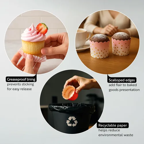 Vista 3 de Restaurantware Paquete de 200 moldes de papel para cupcakes de 3.38 onzas, resistentes a la grasa, festoneados para horno, elegantes tazas