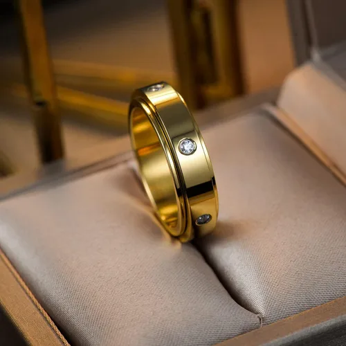 Vista 5 de Kainier Anillos de ansiedad chapados en oro de 14 quilates piedras de circonita cúbica anillos giratorios para mujeres y hombres anillos