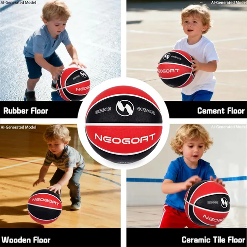 Vista 5 de Pelota de baloncesto para niños y jóvenes tamaño 4/5 25.5/27.5", Pelota de baloncesto de goma gruesa y duradera de alto rebote NEOGOAT tamaño 4/5