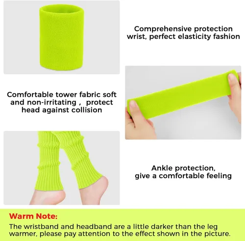 Vista 5 de Buauty Women's Neon Leg Warmers 80s 90s Party Costume Accessories Set Running Headband, Wristbands, and Knit Sport Outfit