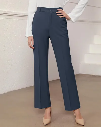 Vista 2 de GRAPENT Pantalones para mujer de trabajo de cintura alta, pantalones de vestir casuales de negocios, ajuste relajado, pierna recta, cintura elástica