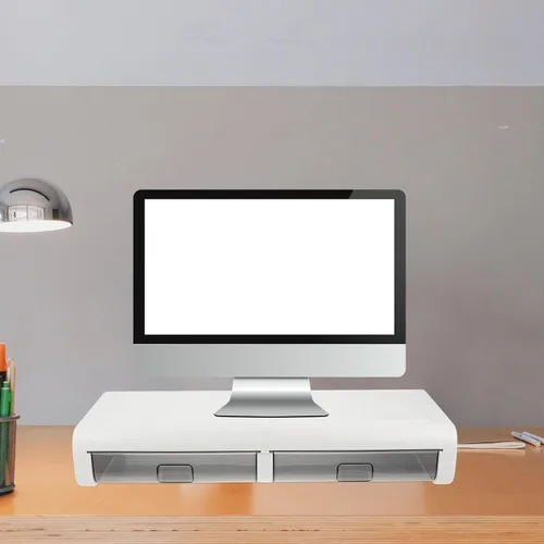 Vista 9 de Toddmomy Computer Monitor Shelf with Transparent Drawer Desktop Riser for Eye Health Compact Storage Organizer for Home and Office Use