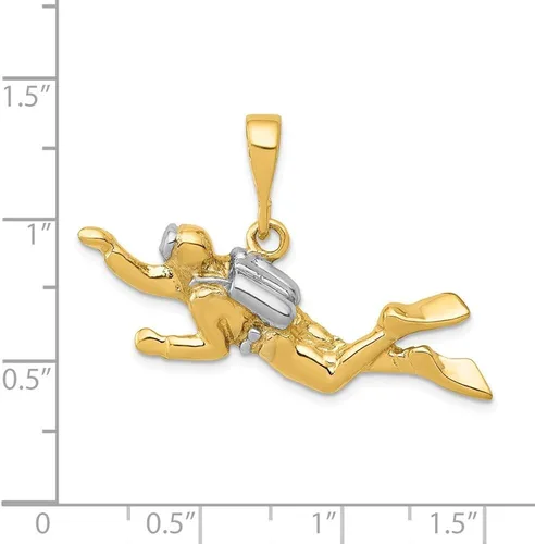 Vista 2 de Jewels By Lux 14K Yellow Gold & Rhodium Polished Open-Backed Scuba Diver Pedant
