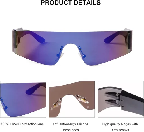 Vista 5 de Gafas de sol envolventes para hombres y mujeres gafas de sol futuristas Y2K gafas de sol deportivas gafas de sol UV400 gafas plateadas