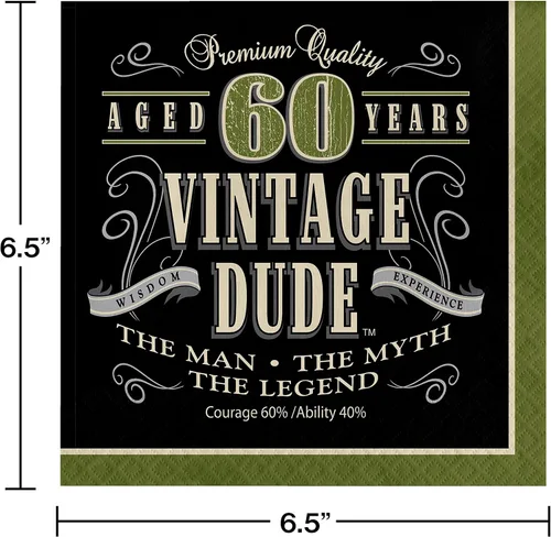 Vista 2 de Servilletas Creative Converting para el 40 cumpleaños con inscripción “Vintage Dude” (16 unidades)