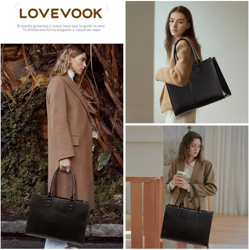 Vista 2 de LOVEVOOK - Bolsa de mano para laptop para mujer, bolsa de trabajo profesional de 15.6 pulgadas con embrague a juego, bolsa de cuero vintage