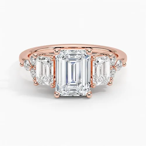 Vista 5 de IGI - Anillo de compromiso de diamantes creados en laboratorio de talla esmeralda blanca de 2.50 quilates con acento, dos esmeraldas brillantes