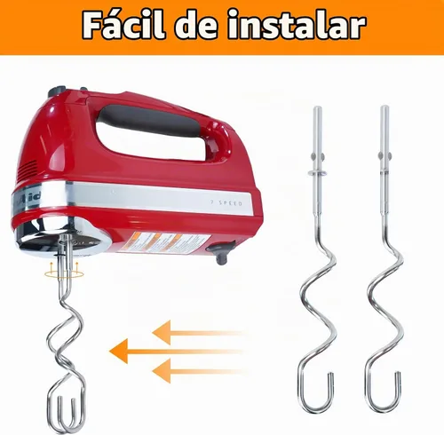 Vista 2 de 2 piezas de gancho de masa para batidora de mano, accesorios de acero inoxidable compatibles con batidora de mano kitchenAid, accesorios de repuesto