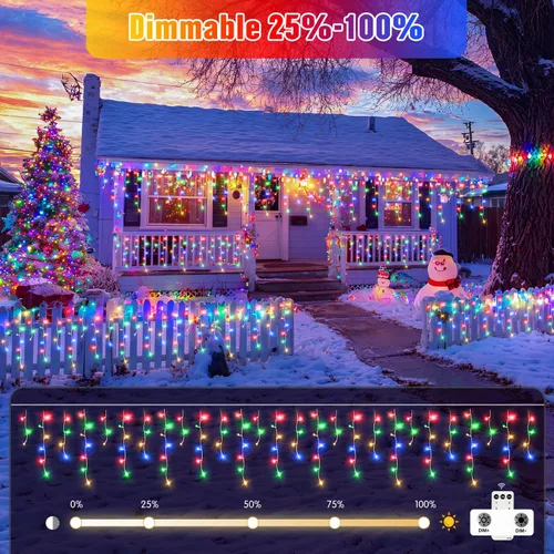 Vista 3 de JMEXSUSS 400 luces LED de Navidad de carámbano de 38.8 pies con control remoto, tira de luces multicolor para exteriores enchufables, 8 modos