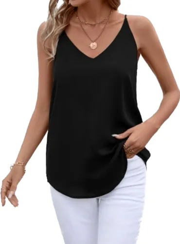Vista 22 de Camiseta de chifón con tirantes delgados ajustables y cuello en V