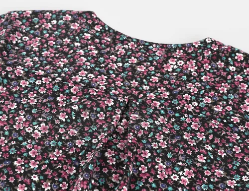 Vista 7 de Romanstii Camisetas casuales con cuello en V para mujer, blusas sueltas de manga larga abombada