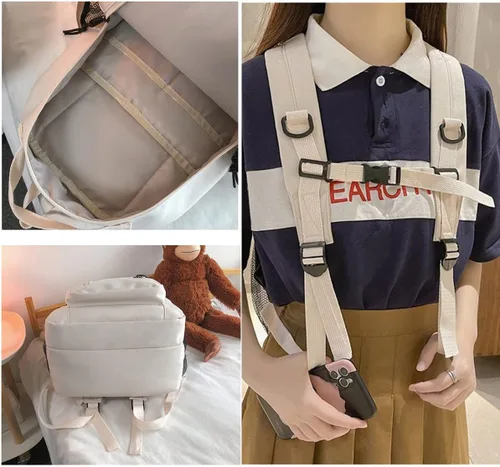 Vista 3 de Linda mochila estética para adolescentes, mochila para la escuela secundaria, mochila blanca para estudiantes, laptop, mochilas con bonitos