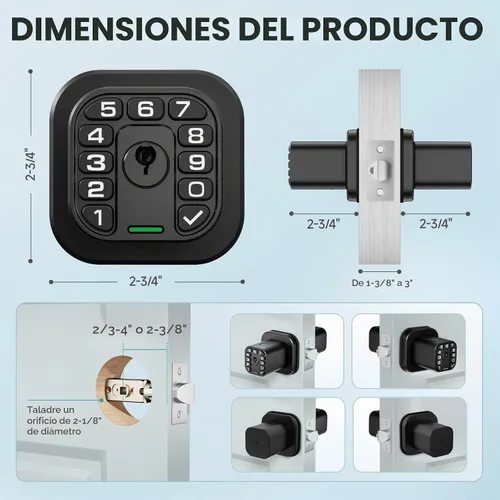 Vista 6 de Richelock - Perilla de puerta de huellas dactilares, cerradura de puerta biométrica inteligente con teclado, perilla de puerta de código de entrada