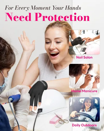 Vista 6 de Guantes UV para manicura de gel, opción de 2 tamaños para manos regulares/pequeñas, guantes sin dedos UPF50+ anti sol y luz UV