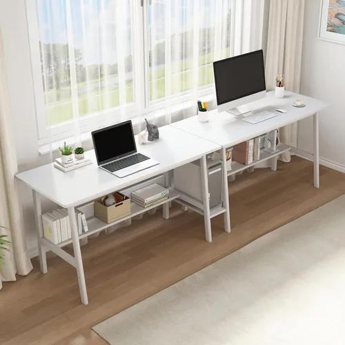 Vista 12 de NELYE Escritorio para 2 personas con estantería, mesa de trabajo de madera extra larga de 79 pulgadas, estación de trabajo para computadora de Nuez