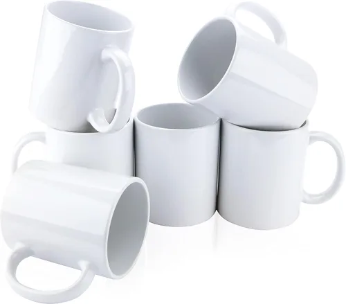 Vista 8 de BLUE RIBBON Taza de café en blanco de sublimación blanca hecha de cerámica, (11 onzas), viene con caja de regalo y soportes de espuma, paquete de 2