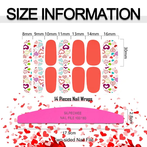 Vista 7 de 20 hojas de calcomanías de esmalte de uñas para el día de San Valentín, calcomanías para mujeres, tiras de uñas de gel, tiras de esmalte de uñas