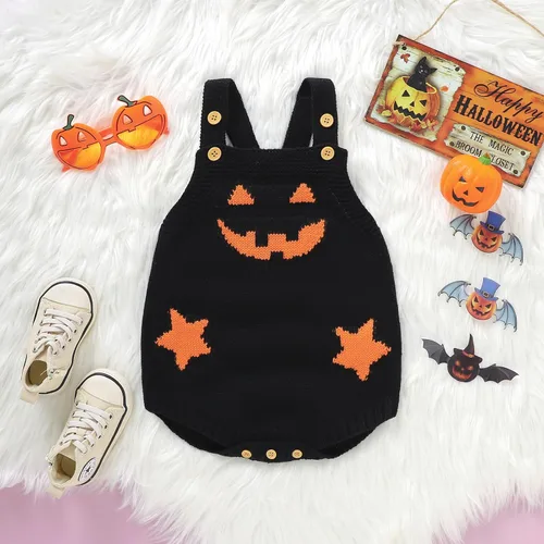 Vista 2 de Disfraz de calabaza para bebé, niña, niño, disfraz de Halloween, mameluco de punto, ropa de otoño e invierno