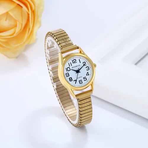 Vista 7 de JewelryWe Reloj elástico para mujer, fácil lectura, analógico, de cuarzo, banda elástica para el día de San Valentín