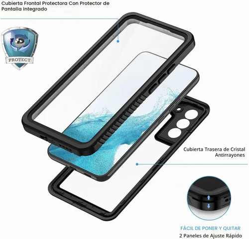 Vista 4 de Lanhiem Funda para Samsung Galaxy S22, IP68 impermeable a prueba de polvo con protector de pantalla integrado, funda protectora de cuerpo completo