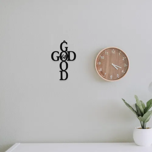 Vista 3 de Dios es bueno Cruz - Arte de pared de metal - 9" X 14" - Negro
