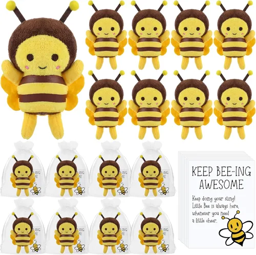 Vista 10 de RoundFunny 6 juegos de llaveros de abeja de peluche de 5 pulgadas con tarjetas inspiradoras y bolsas de organza para bodas, regalos de fiesta