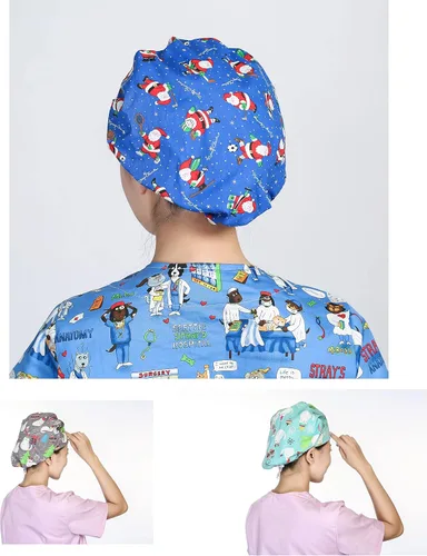 Vista 3 de DREYOLIFE Juego de 3 gorros estilo bouffant de algodón con banda para el sudor