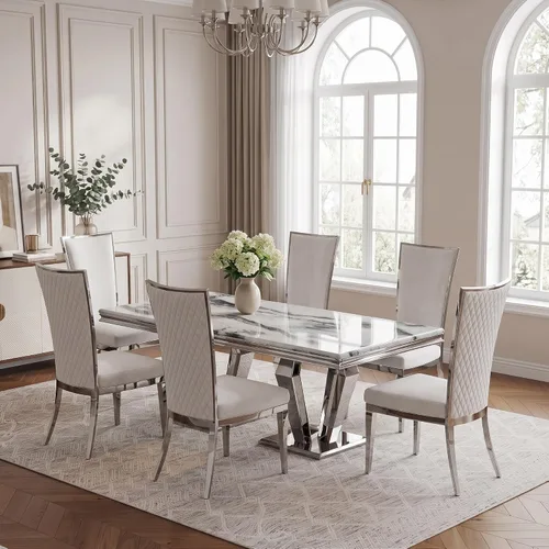 Vista 5 de ACEDÉCOR Mesa de comedor rectangular moderna de 78 pulgadas para 6-8, gris