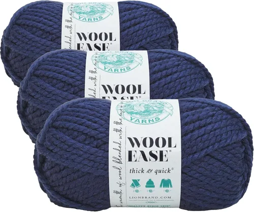 Vista 153 de Lion Brand Yarn - Ovillo de lana Wool-Ease Thick & Quick color fuerza aérea Super Bulky Wool Acrylic Blend Fiber for Soft Hats, Sweaters, Chunky
