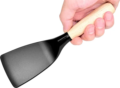 Vista 5 de Espátula corta, elegante herramienta de cocina, espátula flexible antiadherente resistente al calor, mango corto de madera, cocina para pescado
