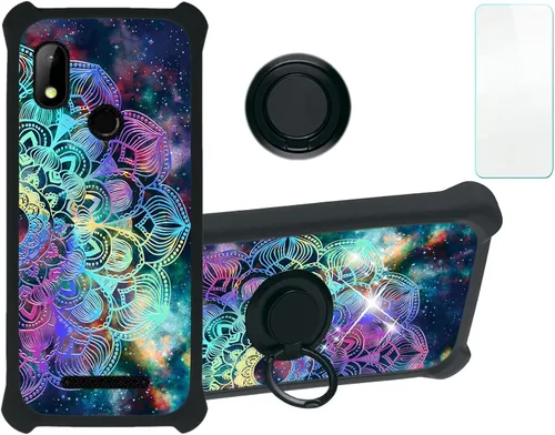 Vista 9 de ATT Maestro 3 U626AA - Funda compatible con AT&T Maestro 3 (policarbonato duro + silicona suave), soporte de anillo, luz reflectante colorida