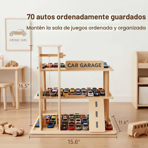 Vista 3 de Woodtoe Vitrina de madera, estante de coche de juguete fundido a presión a