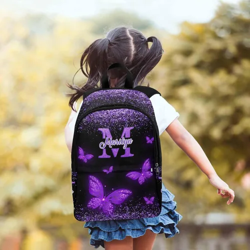 Vista 7 de M YESCUSTOM Mochila personalizada con nombre, mochila escolar para adolescentes, niñas, niños, mochila colorida para viajes escolares, 0802-01
