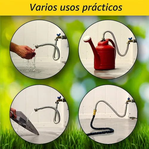 Vista 3 de BBros Products - Manguera de jardín ajustable de acero inoxidable flexible y de sujeción (2 pies)
