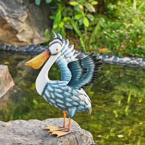 Vista 7 de TERESA'S COLLECTIONS Estatuas de Pelícano para Decoración de Patio al Aire Libre, Estatuas de Aves de Océano Costero de Metal de 11.5" & Esculturas