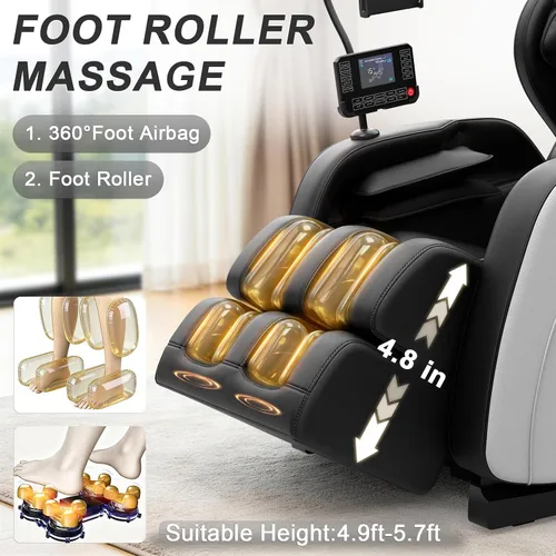 Vista 7 de Megashock SL Track 2026 Silla de masaje de cuerpo completo, silla de masaje de gravedad cero con calor trasero, 12 rodillos fijos, masaje de pies