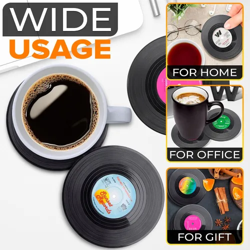 Vista 4 de 6 posavasos de vinilo para bebidas, tamaño de 4.1 pulgadas, duraderos y resistentes al calor Mini Record Coasters for Drinks to Protect Desk &