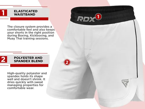 Vista 7 de RDX Pantalones cortos de MMA para entrenamiento y kickboxing Pantalones cortos de lucha para artes marciales, pelea de jaulas, Muay Thai, BJJ