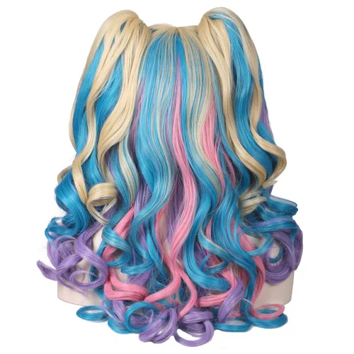 Vista 5 de ColorGround - Peluca larga rizada para cosplay con 2 coletas, talla única