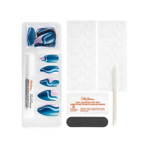 Vista 3 de Sally Hansen Salon Effects - Uñas postizas de presión para manicura perfecta Forma de almendra Fácil de aplicar, no dañinas 24 uñas, lengüetas