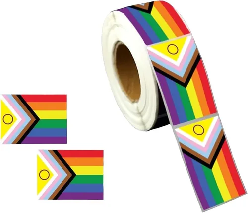 Vista 6 de 250 calcomanías de bandera rectangular de arcoíris de Daniel Quasar Progress Pride para homosexuales, lesbianas, transgénero, conciencia LGBTQ