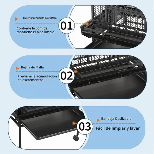 Vista 6 de Jaulas grandes de hierro forjado de 67 pulgadas con soporte rodante para cacatúas, loro, quáquero, conure, periquito, tortolito, canario, pequeño