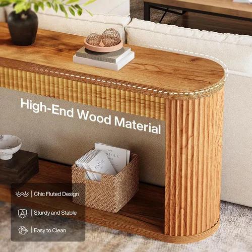 Vista 7 de Tribesigns Mesa consola acanalada de 63 pulgadas para entrada, mesa de sofá de madera estrecha detrás del sofá para entrada, pasillo, vestíbulo