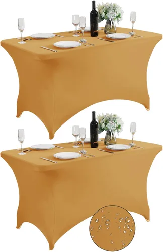 Vista 34 de SuperO - Paquete de 2 manteles de elastano impermeables para mesas de 6 pies, mantel elástico universal ajustable para fiestas, banquetes, bodas