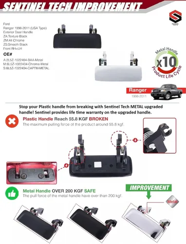 Vista 2 de Manija de metal resistente mejorada para puerta trasera compatible con Ford Ranger 98-11, Mazda B2300 01-07, Mazda B2500 98-01, Mazda B3000 B4000