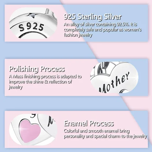 Vista 5 de Dijes familiares de joyería para mujer, plata de ley 925, para pulseras, collares, día de San Valentín, día de la madre, regalo de joyería para mujer