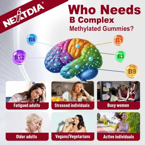 Vista 7 de Nextdia Gomitas de apoyo para el cerebro y el estado de ánimo, complejo de súper vitamina B para hombres y mujeres, todas las vitaminas B B1 B2 B3