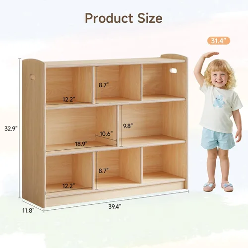 Vista 2 de ONBRILL Estantería Montessori de 8 cubos, estantería y organizador de almacenamiento de juguetes para habitación de niños, estantería de madera de 3